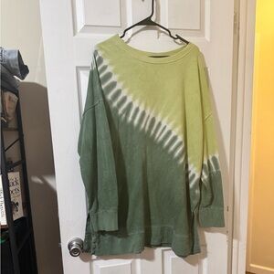 XL Green Tie-Dye Long Sleeve Shirt Dress